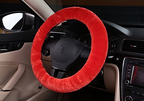 U&M Car Stretch-On Steering Wheel Cover Soft Australian Natural Sheepskin Luxurious Wool Vehicle Non-Slip Wheel Cushion Protector Available For 35Cm-43Cm #TOP3