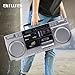 aiwa Retro Boombox CD Player with Cassette Recording, Bluetooth 5.0, FM/AM Radio, USB/SD/AUX Inputs, VU Meters, LCD Display, Dual 40W Speakers - Silver