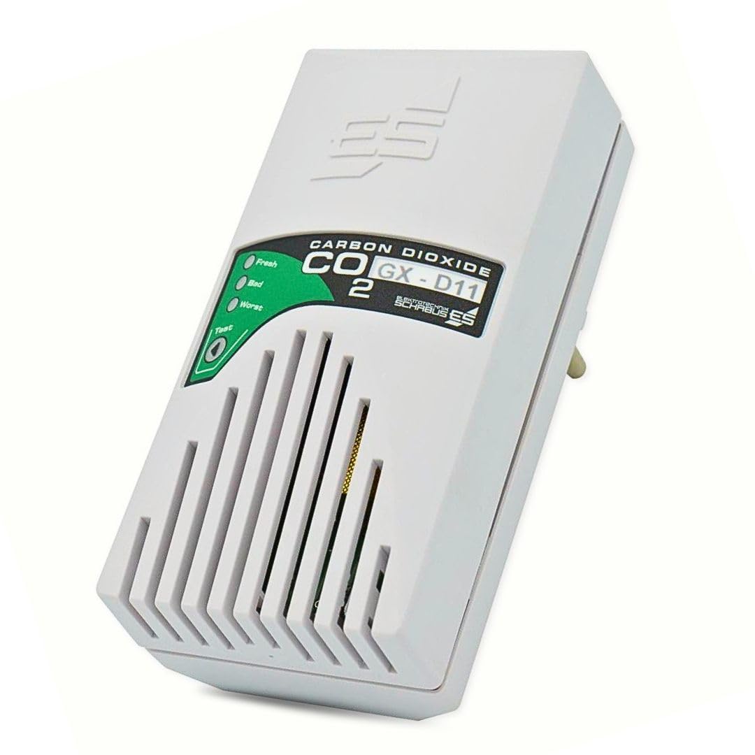 Schabus GX-D11 CO₂ Steckdosen-Ampel ideal für Arztpraxen | Plug & Play CO₂-Warngerät, LED-Ampel (grün/gelb/rot), Akustisches Signal, Automatische Kalibrierung