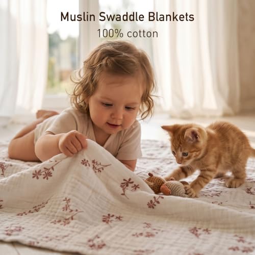 Image of GLLQUEN BABY Muslin Swaddle Blankets for Newborn Girls, Large 40''x38'' | 3Pk, 100% cotton, ultra soft and breathable, gentle on sensitive newborn skin, Multi-use as swaddle wrap, receiving blankets