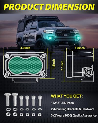 Image of Green LED Pods 3 inch 40W Diffused CREE LED Pod Lights | Green Hunting Fishing Light Pods Scene Chase Light Bars for Truck Pickup Tractor Trailer Van Boat UTV