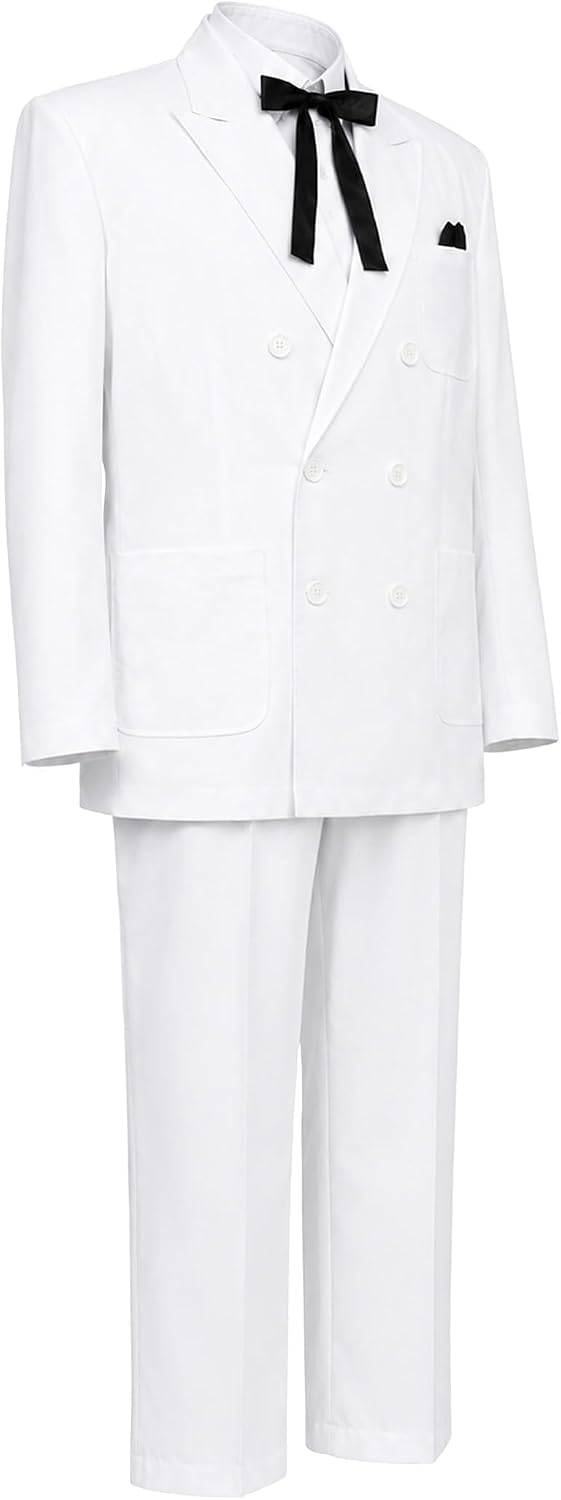 6Pcs Men's Colonel White Suit Halloween Southern Fast Food Costume