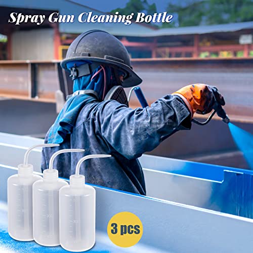 Image of Roshtia 24 Pieces Spray Gun Cleaning Kit 3 Pcs Bottle and 21 Pcs Spray Paint Gun Cleaning Brushes 500ml Plastic Squeeze Wash Bottle Tube Bottle Brushes Paint Gun Cleaning Kit