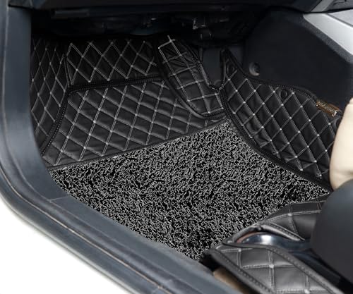 Image of Autofurnish Luxury 7D Car Mat Full Set for Hyundai Creta 2015-19 || Luxury Leather Dual-Stitch Full Set 7D Car Floor Mat || 100% Waterproof || Color : Black Beige