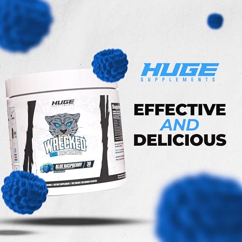 Image of Wrecked Core - All-in-One Pre-Workout Supplement for Men & Women, Increase Energy, Focus & Pumps with L-Citrulline, Beta-Alanine, L-Tyrosine & More (30 Servings) - Blue Raspberry