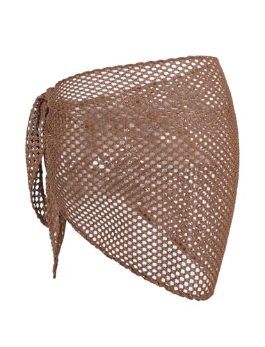 Image of ZAFUL Sarong Coverups for Women Beach Vacation Fishnet See Thru Tie Side Bathing Suit Cover Up Mini Skirt