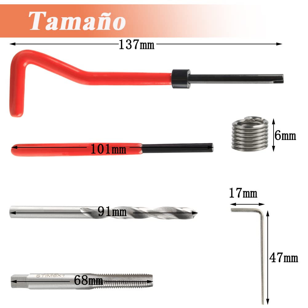 Treki Juego de Reparación de Roscas 30 Piezas M6 Thread Repair Kit Herramientas de Mano HSS Drill Helicoil Kit de Inserción de Reparación de Roscas para Reparación Automóvil