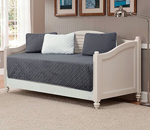 Fancy Linen LLC 5pc DayBed Cover Quilted Bedspread Set Embossed Solid New (Charcoal/Silver)