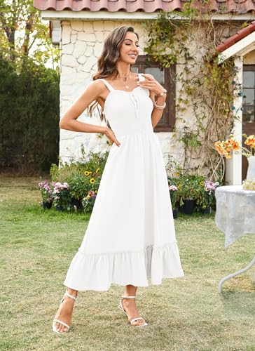 Arolina Women's Summer Floral Boho Dress 2025 Square Neck Maxi Dresses Solid Color Ruffle Beach Vacation Long Sundress2