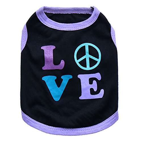 Mummumi® Small Dog T-Shirt, Puppy Summer Clothes Tiny Dog Sleeveless Love Printed T-Shirt Cotton Cat Breathable Vest (L, Black)