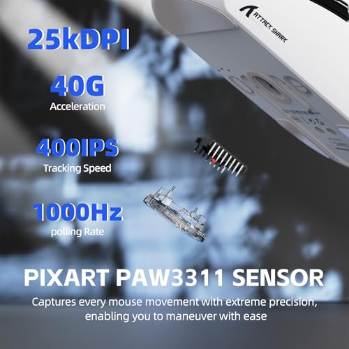 Image of ATTACK SHARK G3 PRO Wireless Gaming Mouse with RGB Charging Dock,2.4G /USB-C Wired /BT PAW3311 Optical Sensor 1K Polling Rate Adjustable 25K DPI,500mAh Battery Ultra Lightweight 59g Mice (White)