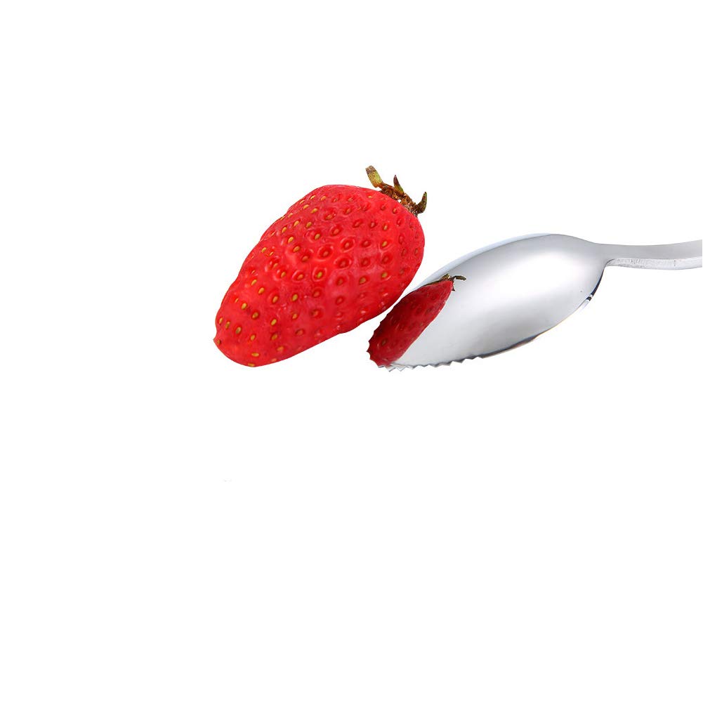 YFOX łyżka do owoców łyżka do grejpfruta łyżka deserowa ze stali nierdzewnej, łyżka deserowa, skrobaczka, ząbkowana krawędź 2 sztuki