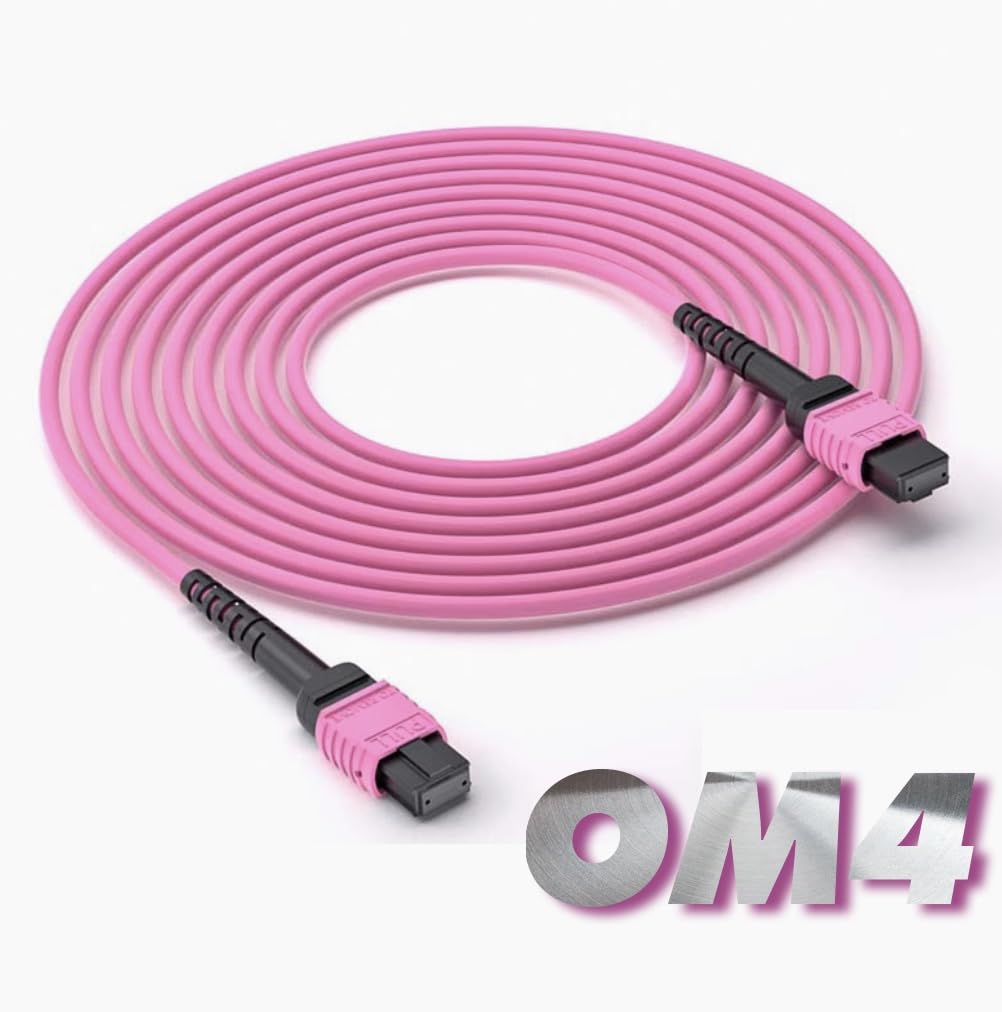 Elfcam® - 5 m Câble Fibre MPO-OM4 Multimode 12 Fibres, Type B, Violet, MPO Female to MPO Female, Optimisé Pour 40G QSFP+ SR4/CSR4 et 100G QSFP28 SR4 pour Centres De Données Haute Densité