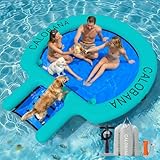 CALOBANA Water Hammock with Dog Boat Ramp, 8FT Inflatable Round Floating Ring for Adults Pets Heavy Duty Floating Dock Tanning Pool Lounger Float Island Platform for Pool Sea River Dock Boat Party