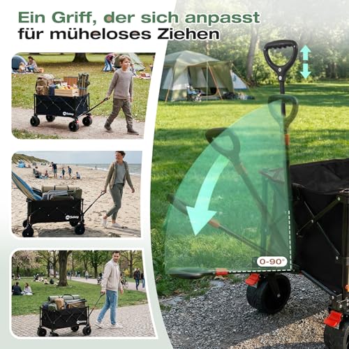 Sekey XXL Bollerwagen Faltbar 135L 150KG Belastbar, Leichter Faltbollerwagen mit Breite 17x8,5cm Räder Handwagen mit Bremse, Patentiert 4-Wege-Sofortaufbau Transportwagen, 4031 All Terrain, Schwarz