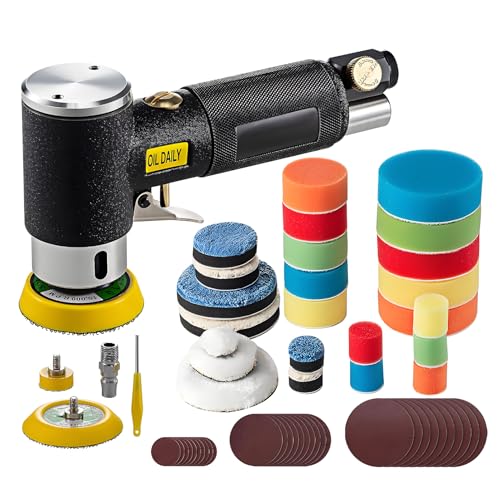 ARATERVIO Mini-Poliermaschine Druckluft Exzenterschleifer Set 25mm 50mm 80mm Exzenter Polierer Polierpad Set 15000 U/min für Auto Boot Motorrad Möbel Metall Polierteller & Zubehör
