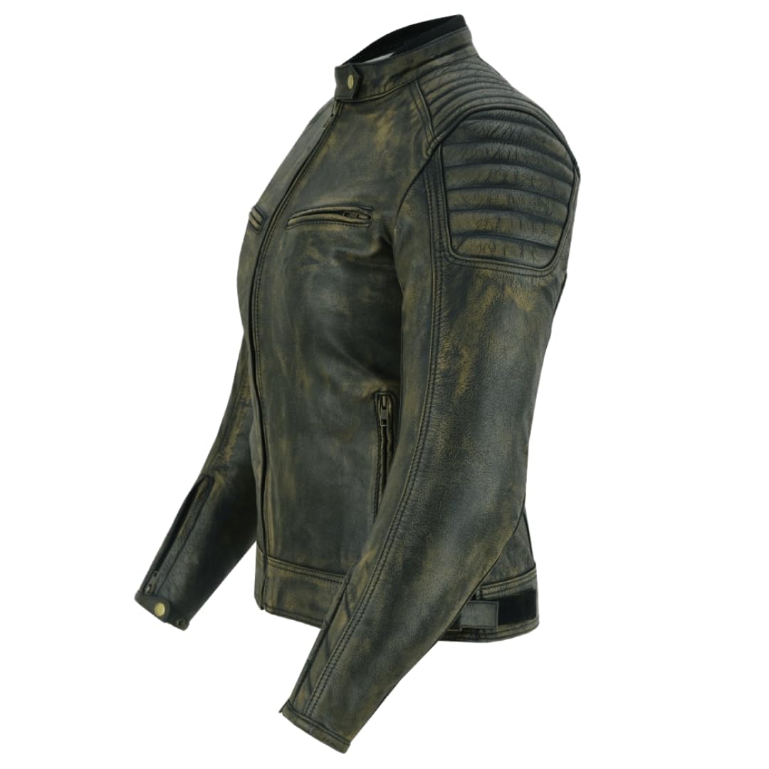 LOVO - Chaqueta de Cuero para Moto con Forro Vintage Mujer - Cazadora Moto Mujer de Cuero Auténtico con Protecciones CE - Chaqueta Moto Mujer - Diseño Clásico, Protección y Comodidad Premium