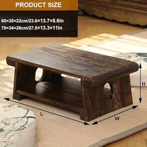 Image of 70 cm Long Japanese Meditation Tea /Coffee Table for Living Room, Balcony, Bedroom, Mid-Century Modern Solid Wood Low Height Floor Coffee Table. (70 x 34 x 28cm)