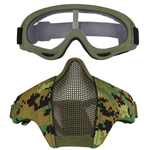 Preisvergleich Produktbild Fansport Maschenmaske Outdoor Schutzbrillen Atmungsaktive Schützende Halbe Gesichtsmaske Airsoft Mask mit Schutzbrillen