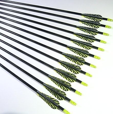 Shiny Black 12 TigerStreak 30" Premium Fiberglass Hunting/Target Arrows with Replaceable Screw-In Stainless Steel Field Point