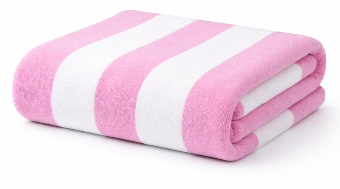 Adore Home Pink Cabana Stripe Beach Towel Quick Dry Microfibre, Soft & Absorbent, 70X140cm Or 80X160cm