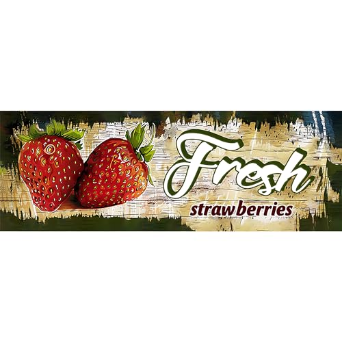 OMMIIY Decor - Letrero de metal rústico de fresas frescas de 4 x 16 pulgadas, decoración de cocina, casa de campo