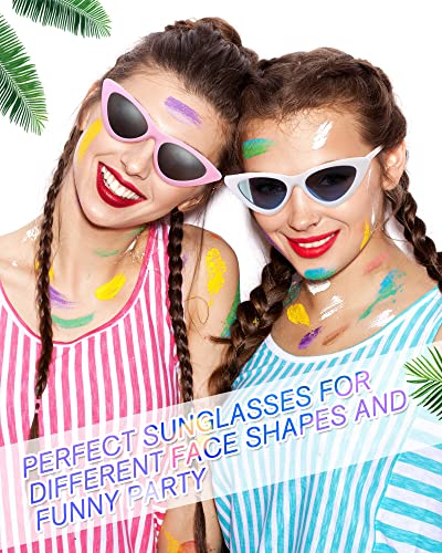 Flutesan 20 Pack Retro Vintage Narrow Cat Eye Sunglasses for Women Colorful Party Cat Eye Neon Sunglasses Plastic Frame Skinny Unisex Triangle Glasses Women's Party Favors3