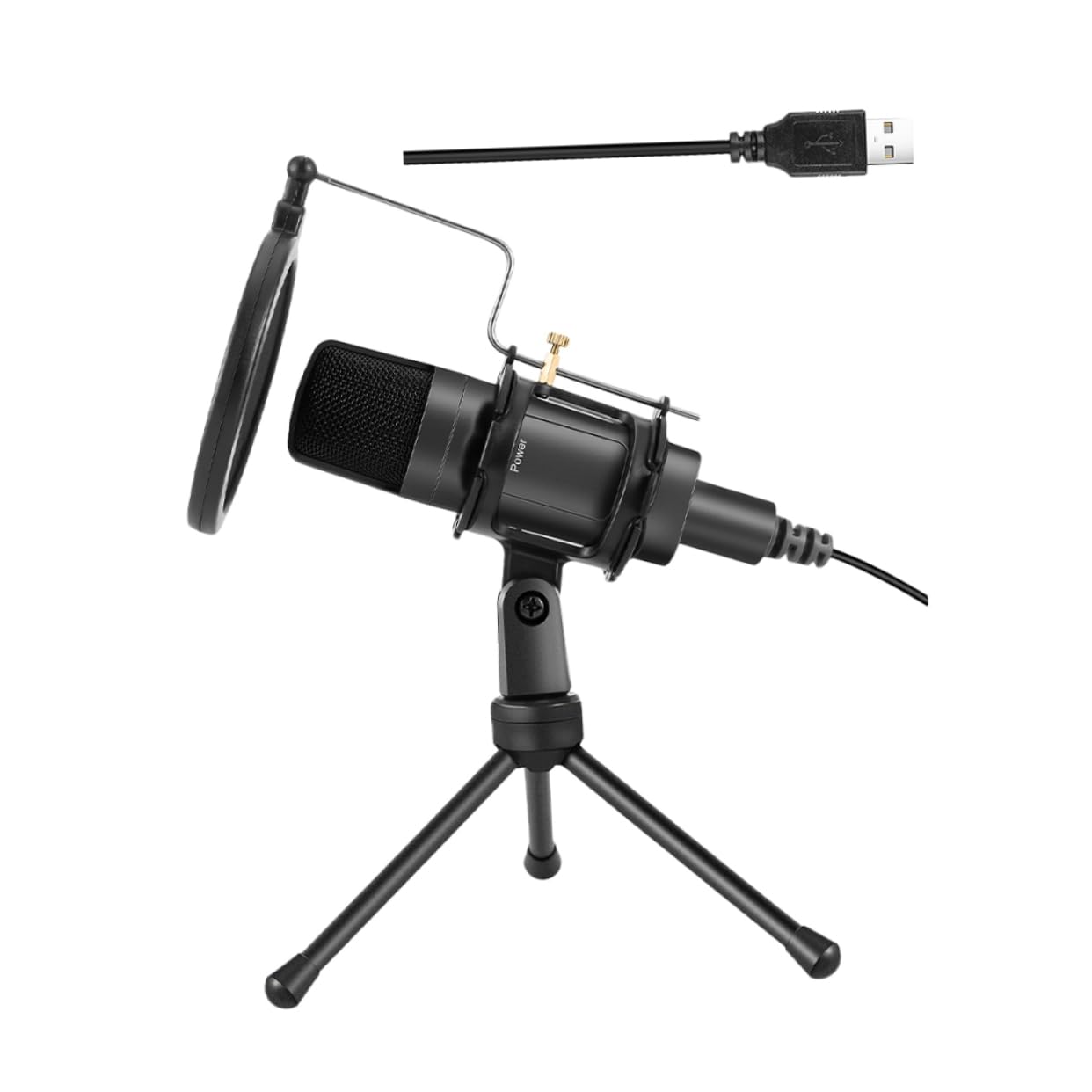 KALLORY 1Set USB Condenser Microphone Computer Gaming Professional Noise Reduction Durable Material Includes Bracket Data Cable for Streaming Podcasting