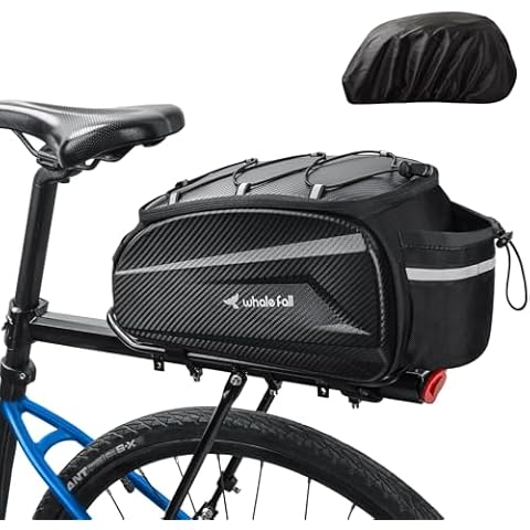 whale fall Upgraded 10L Bike Rack Bag, Gifts for Men, Rugged Hard Shell Waterproof Ebike Bike Pannier Saddle Seat Bag Carrier with 4 Reflective Sides, Rain Cover for Outdoor Commuter Travel Cover