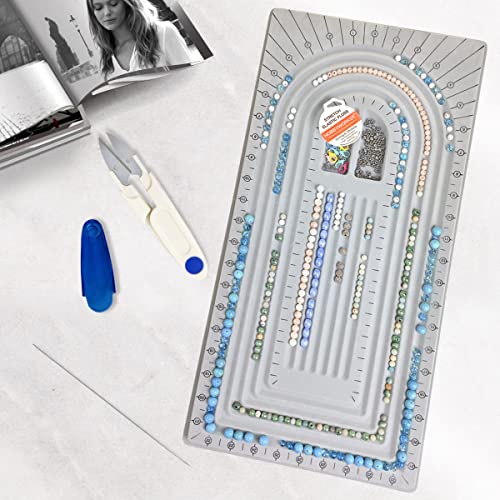 Hobbyworker The Bead Board,Grey Flocked,2 Grooves,5 U-Shape And 6 Straight Channels, Design Boards For Necklace Bracelet Measurement Tool #TOP4