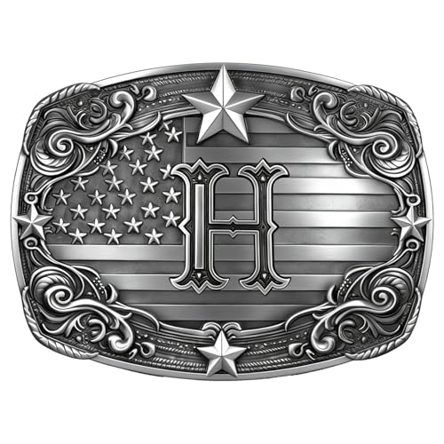 Image of Western Belt Buckle for Men Vintage Cowboy Rodeo Texas Initial Letter ABCDJMR to Z Belt Buckles