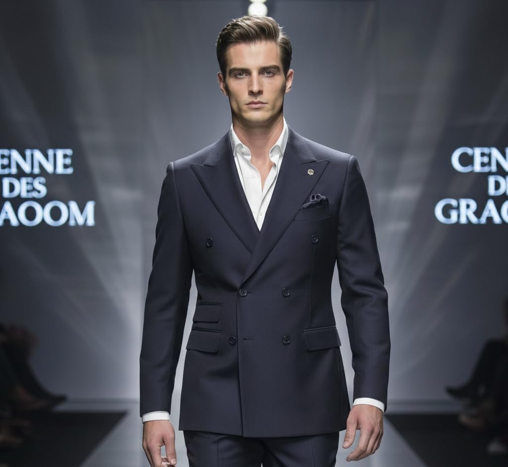 Men's Slim Fit 2 Piece Suit Double Breasted Business Wedding Prom Tuxedo Suits Blazer & Pants Set… - Image 4