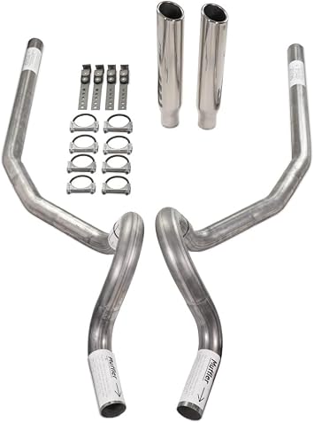 Truck Exhaust Kits 2.5" Dual Exhaust Kit with No Muffler Rear Exit Polished Rolled Edge Clamp On Tips Fits G Body Cars 78 to 88