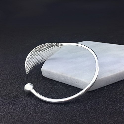 Yihan Jewelry 925 Sterling Silver Plated Vintage Big Tree Leaf Charm Adjustable Bangle Bracelet,55Mm #TOP1