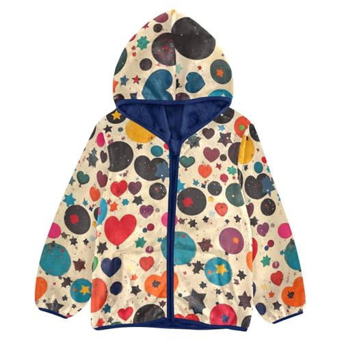 Watercolor Stars Circles and Hearts Girls Fleece Jacket Girls Fall Jacket Girls Zip Up Hoodie Girls Sherpa Jacket 2-10T