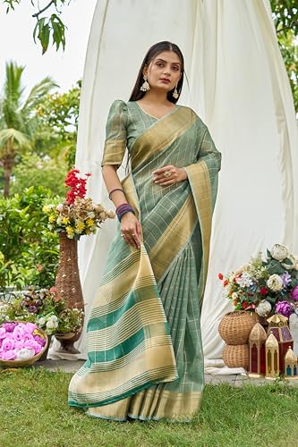 Image of SWORNOF Women's Pure Silk Saree With Blouse Piece