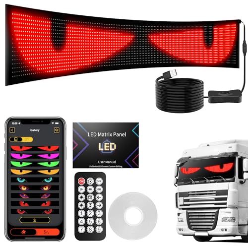 Devil Eyes Light for Windshield, 52.4” x 7.6” LED Eyes for Truck Windshield, Super Large Flexible Easy Install USB Bluetooth APP Control with 21Key Remote Control - for Semi-Truck/Big Cars