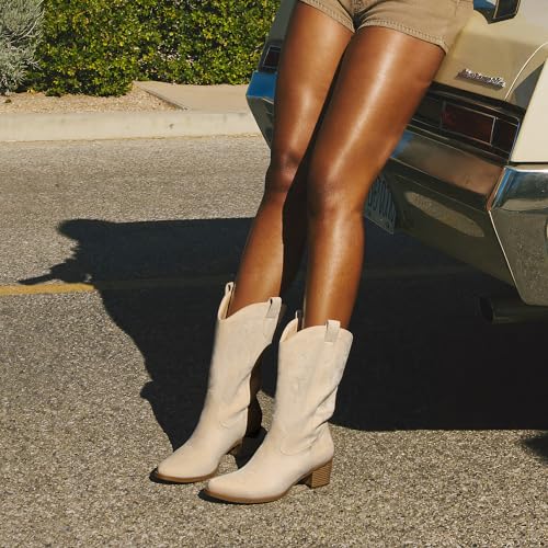 Image of DREAM PAIRS Cowboy Boots for Women Cowgirl Western Boots Fashion Embroidery Stitched Chunky Heel Mid Calf Boots