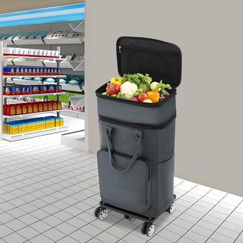 Carrito de compras 2 en 1 con ruedas y bolsa impermeable miniatura 5