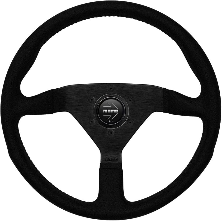 MOMO Motorsport Montecarlo Alcantara Steering Wheel Black Alcantara Grip Brushed Anodized Spoke BK Stitch Black Horn Button 350mm