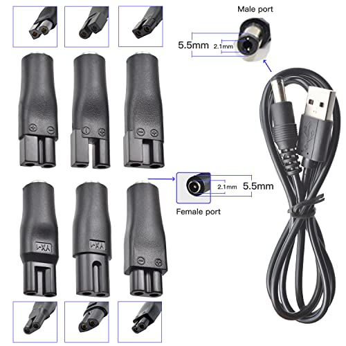 7 Pcs Power Cord 5V Replacement Charger Usb Adapter Suitable For Electric Hair Clippers, Beard Trimmers, Shavers, Beauty Instruments, Desk Lamps, Purifiers. #TOP1