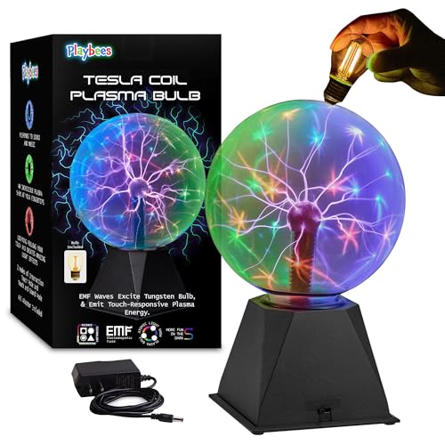 Colorful Plasma Ball 7-Inch – Tesla Coil Globe with Multicolor Lightning Effects, Plug-in Static Electricity Prop for Parties, Decorations, and STEM Learning