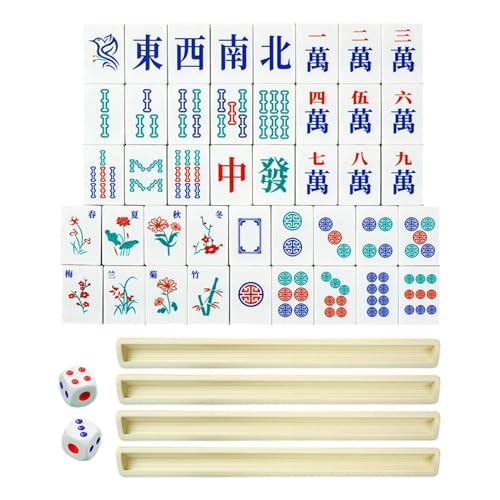 Mahjong - Juego de mahjong para adultos, portátil, divertido juego familiar Mah Jongg, mini juego de viaje para principiantes, reuniones familiares, fiestas al aire libre, camping, piscina, golf