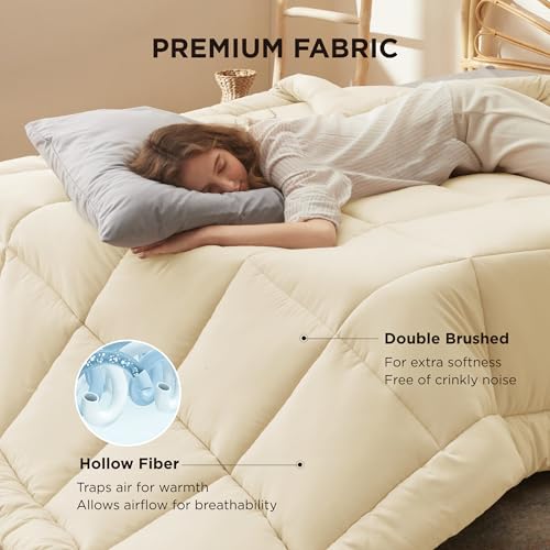 Image of Bedsure Comforter Duvet Insert - Quilted Comforters Full Size, All Season Duvet, GentleSoft Down Alternative Bedding, with 8 Tabs, Gifts for Women /Men,Cream,Full 86 x 82 Inches