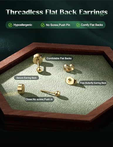 G23 Titanium Hypoallergenic Earrings for Women Men Threadless Flat Back Earrings Gold Silver Earrings Studs Flatback Tiny 2mm/3mm/4mm CZ Ball Dot Cartilage Earring Tragus Helix Piercing Jewelry2