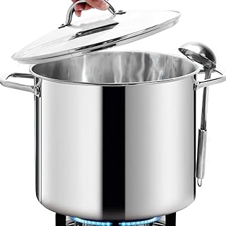 HOMICHEF Commercial Grade LARGE STOCK POT 20 Quart With Lid - Nickel Fre...