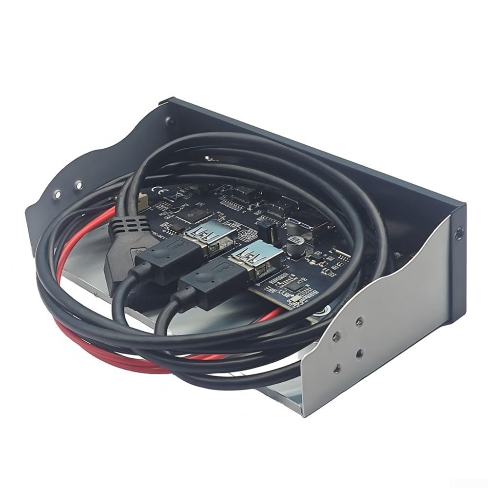 Zoegneer Frontpanel Erweiterung USB 3.2 Gen1 Frontpanel 5,25 Zoll Bay Konverter mit 5Gbps USB-A Type-C Audio Ports SD/TF Kartenleser für PC Gehäuse Schwarz ABS