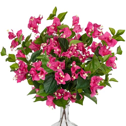 Hollyone 2Pcs Bougainvillea Artificial Flowers Bouquets Rose Red Fake Flower Silk Flowers with Long Stem Floral Arrangements Faux Bougainvillea Plant for DIY Wedding Party Centerpieces Home Decor