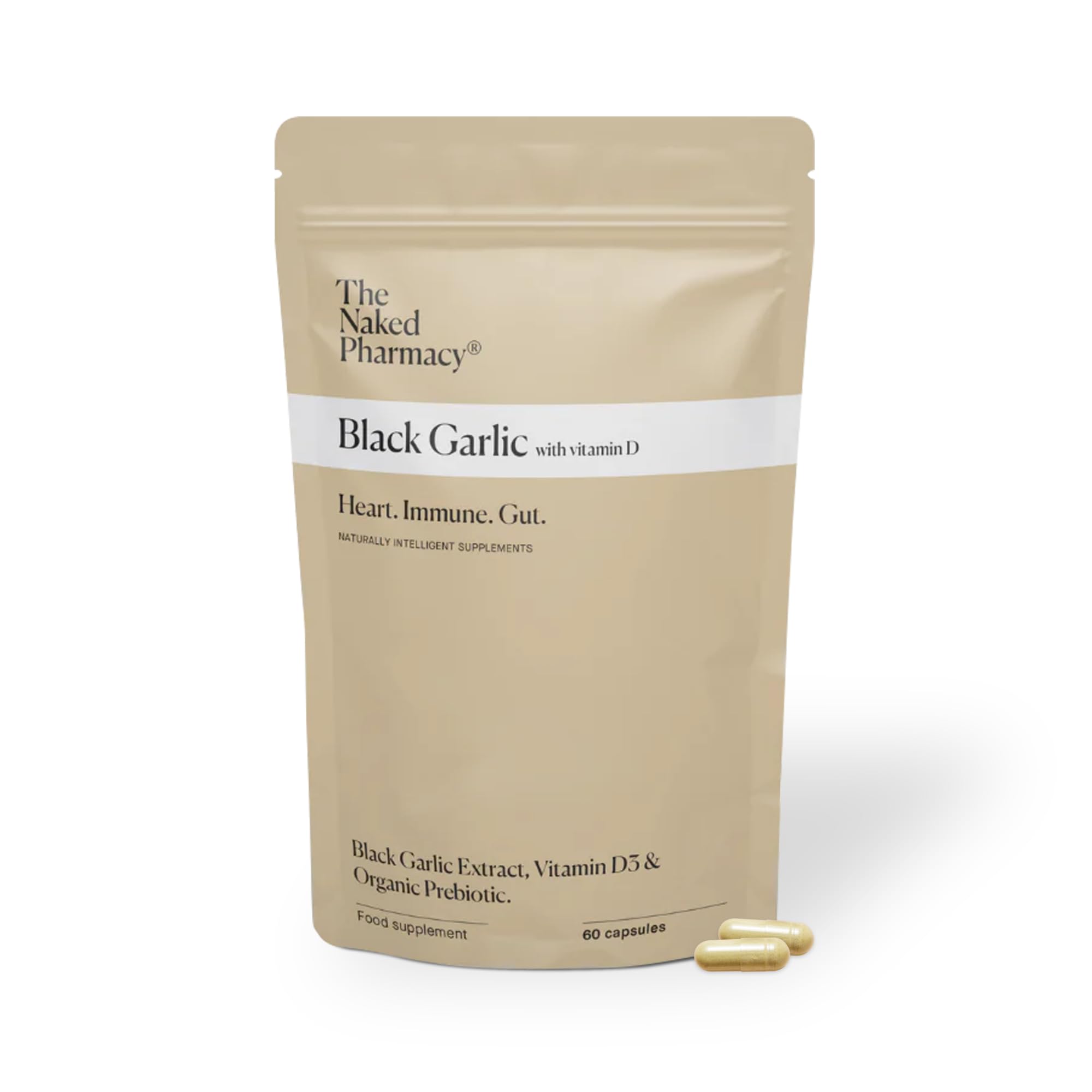 – Black Garlic Supplements | for Gut, Cardiovascular & Immune System | with Vitamin D | Odourless | 60 Capsules