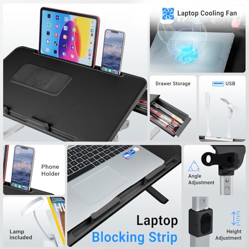 Image of iXTRA Adjustable Laptop Lap Desk with Cooling Fan USB Light for Adults 56 * 32cm,Black